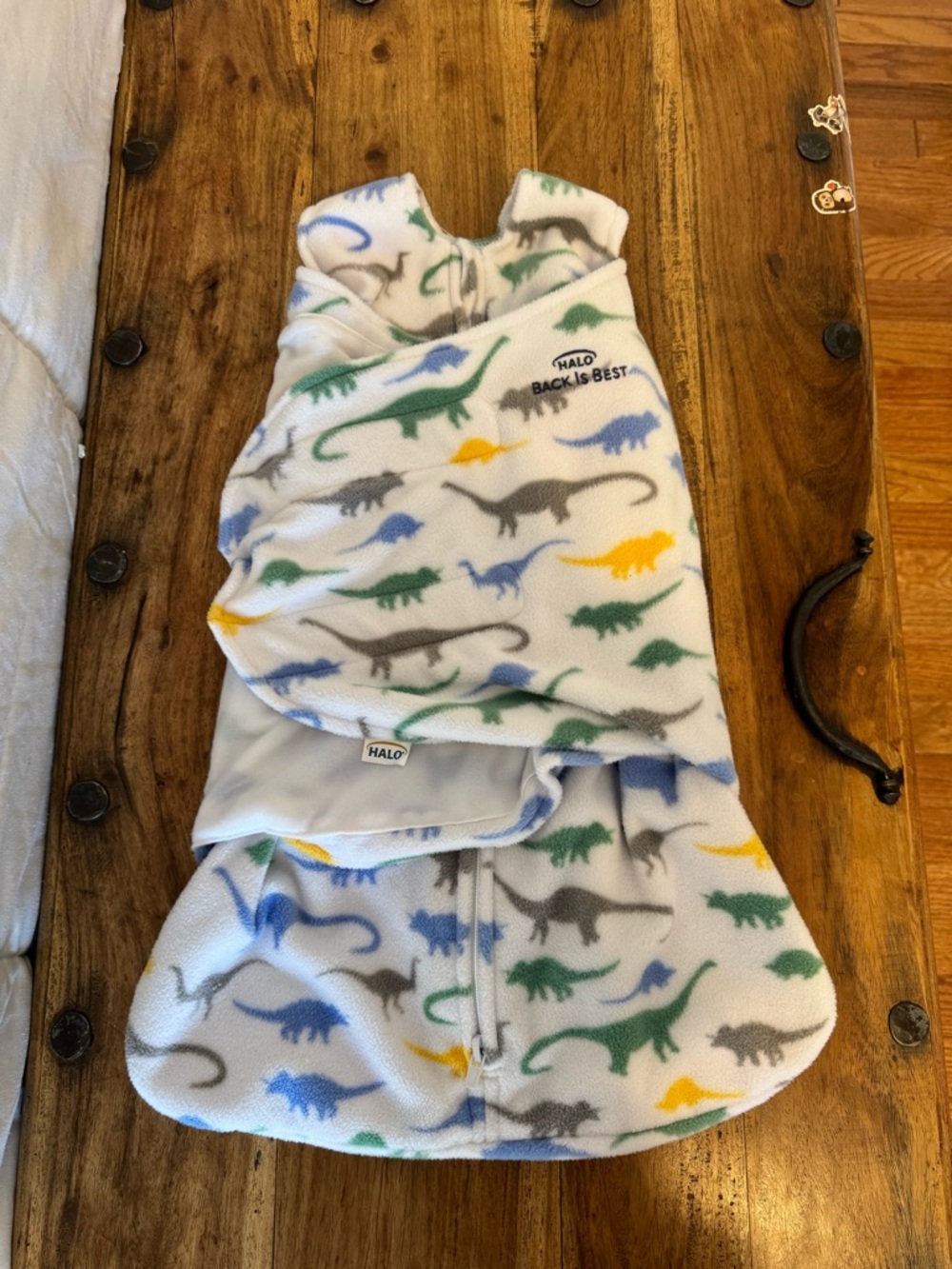 HALO White Dinosaur Print Fleece 0-3 months Sleep Sack